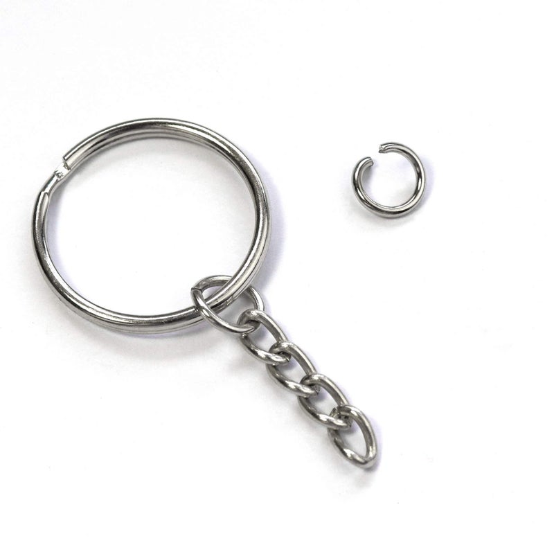 Millennial Essentials Split Key Ring with Chain, Open Jump Ring and Screw Eye Pins 1 Inch Key Chain Nickel Plated Silver 120pcs Bulk for Crafts - Image 4